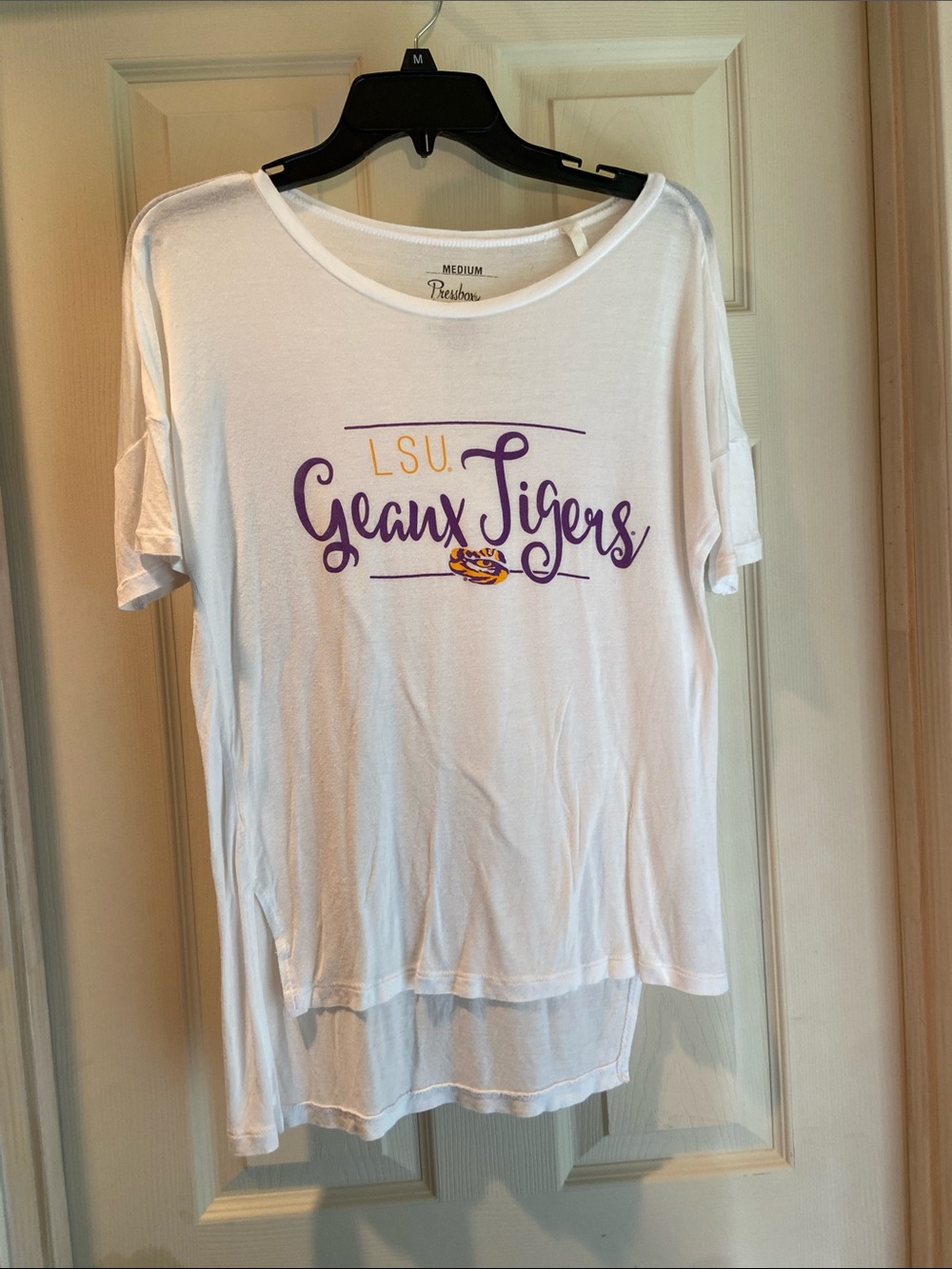 Pressbox White LSU Geaux Tigers Graphic Tee with Purple & Gold Print